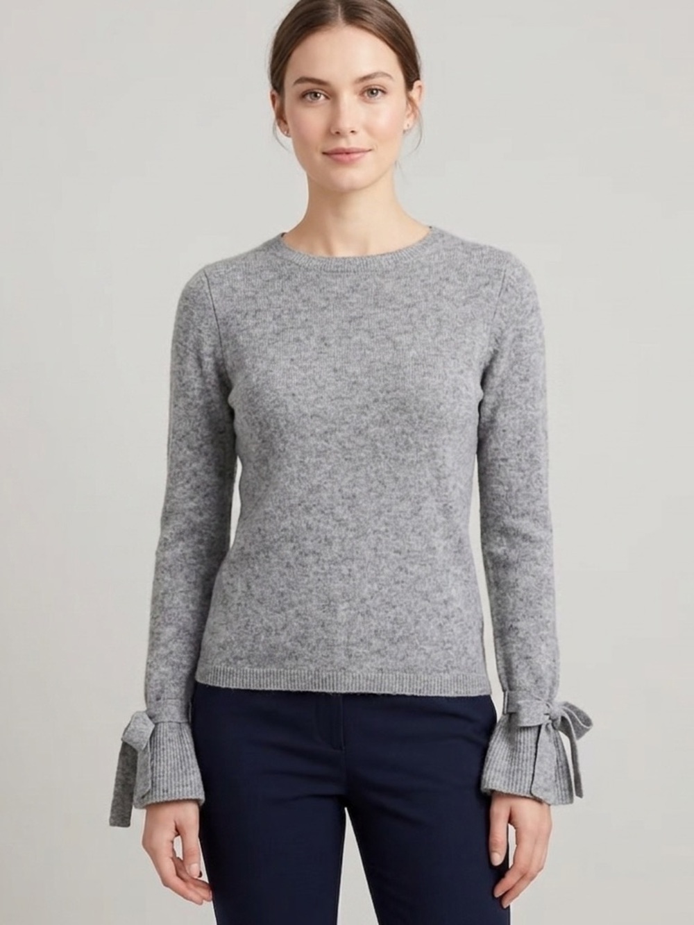 Banana Republic Cashmere and Merino Blend Grey Sweater with Bows